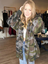 Load image into Gallery viewer, Camo Print Fluffy Open Jacket