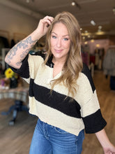 Load image into Gallery viewer, Black Split Neck Stripe Sweater