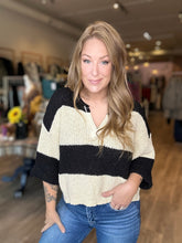Load image into Gallery viewer, Black Split Neck Stripe Sweater