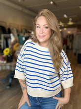 Load image into Gallery viewer, Blue Striped Half Sleeve Sweater