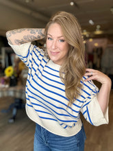 Load image into Gallery viewer, Blue Striped Half Sleeve Sweater