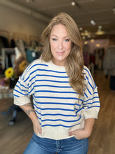 Load image into Gallery viewer, Blue Striped Half Sleeve Sweater