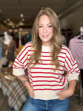Load image into Gallery viewer, Red Striped Half Sleeve Sweater