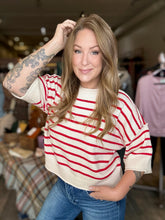 Load image into Gallery viewer, Red Striped Half Sleeve Sweater