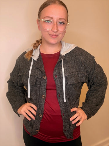 Black Brushed Hooded Shacket