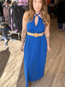 Blue Pocketed Maxi Dress