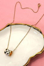 Load image into Gallery viewer, 18K Gold Checker Enamel Barrel Necklace