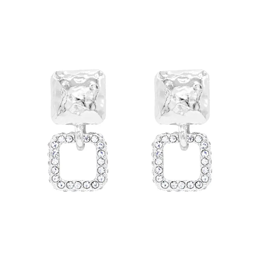Silver Rhinestone Square Studs