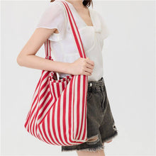Load image into Gallery viewer, Red Striped Canvas Hobo Shoulder Tote Bag
