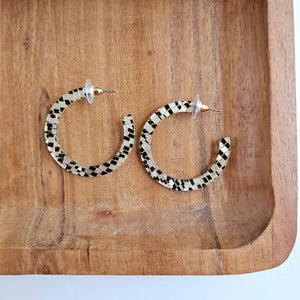 Black Checker Hoop Earrings