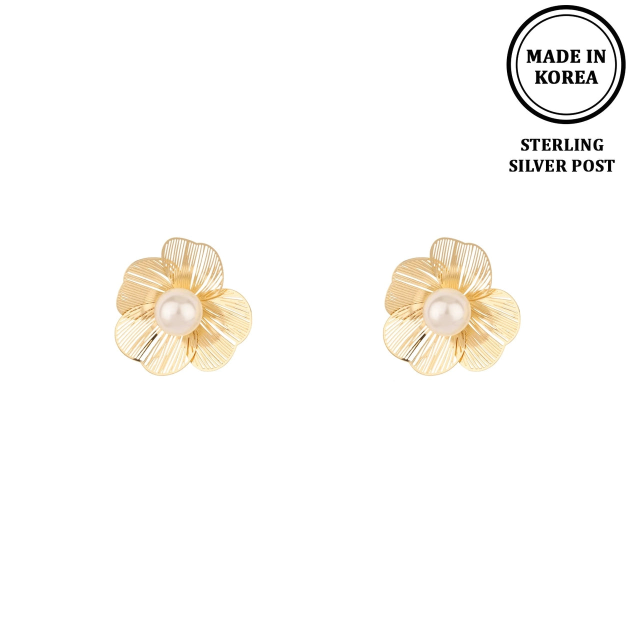 Gold Flower with Pearl Earring