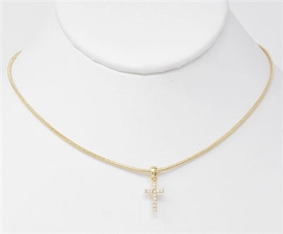 Gold Chain with Rhinestone Cross Necklace