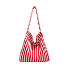 Load image into Gallery viewer, Red Striped Canvas Hobo Shoulder Tote Bag