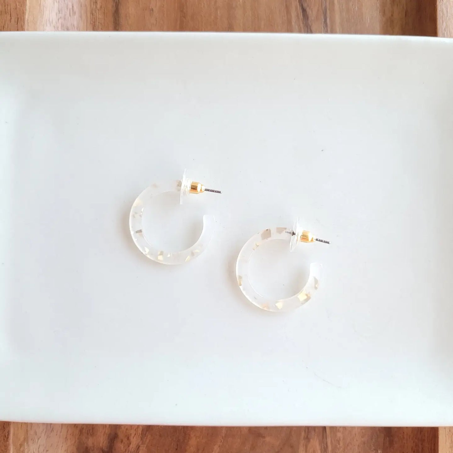 White Gold Flake Mini Hoops
