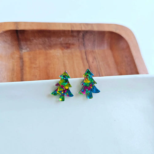 Green Sparkle Tree Studs