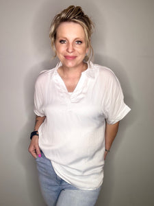 White Collared Short Sleeve Blouse