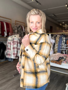 Mustard Boyfriend Fit Plaid Shacket