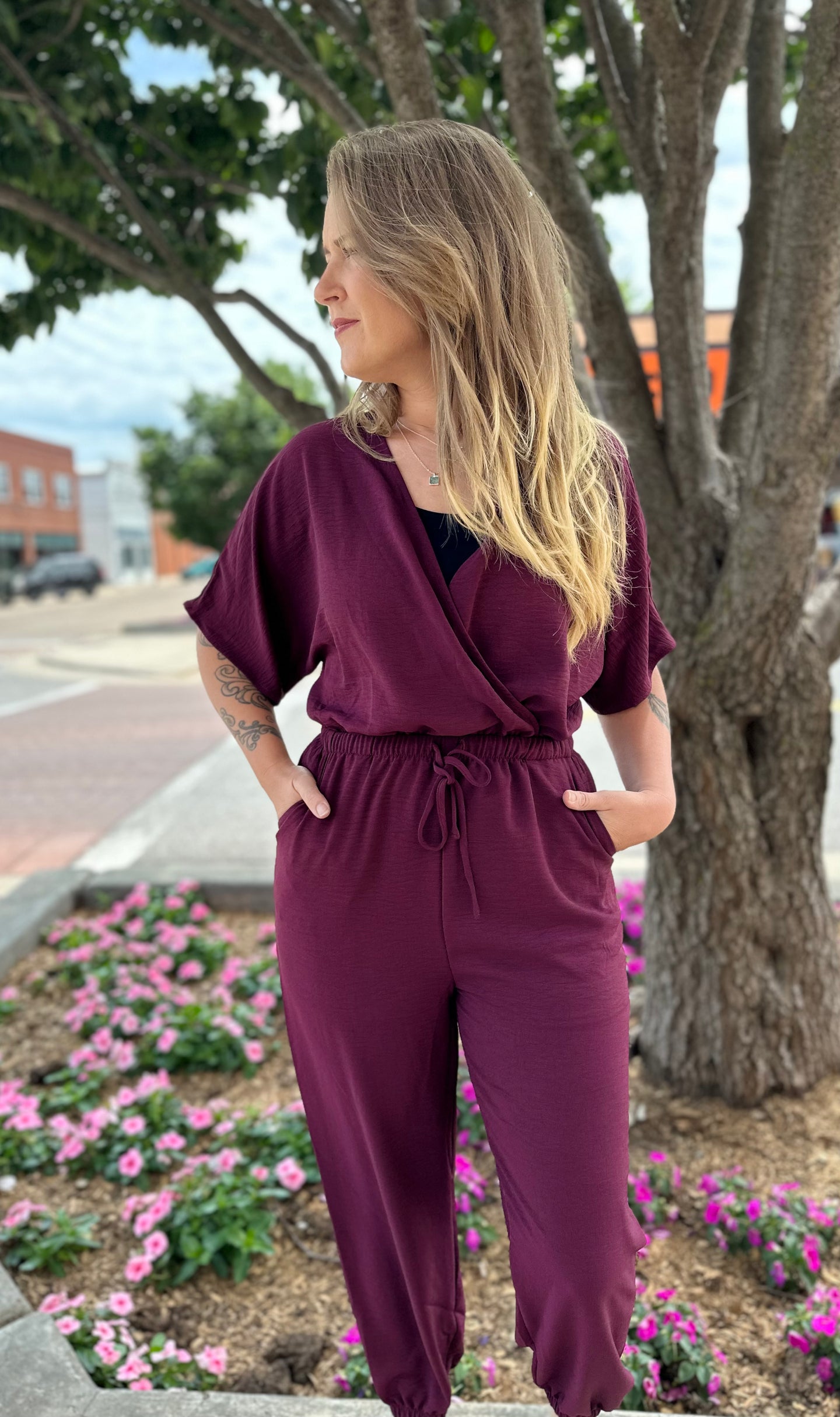 Plum Dolman Sleeve Jumpsuit