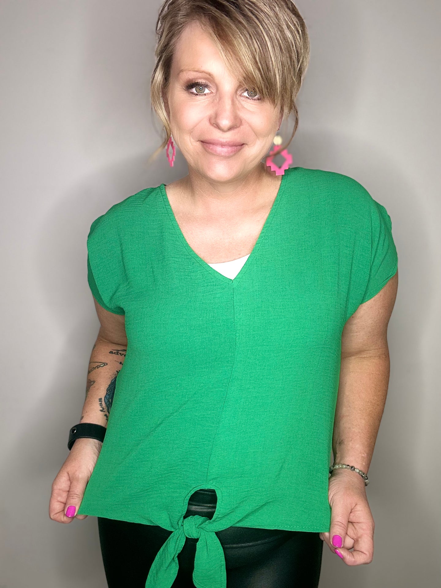 Kelly Green Bottom Tie Blouse