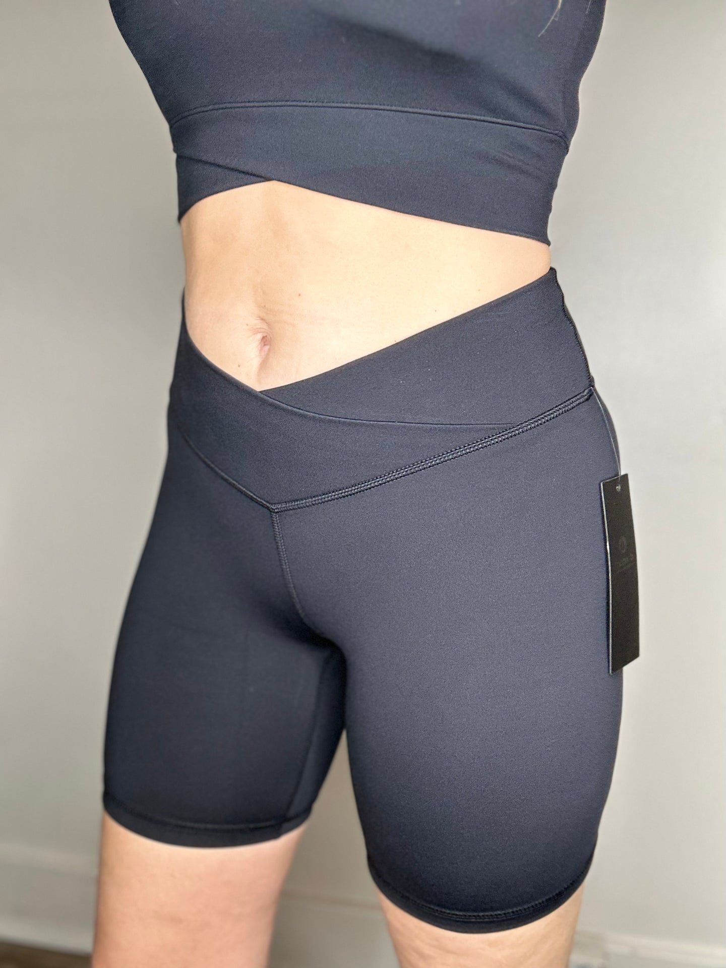 Black Crossover Waist Biker Shorts