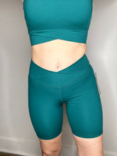 Load image into Gallery viewer, Turquoise Crossover Waist Biker Shorts
