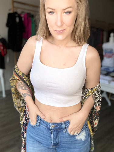 White Square Neck Crop Tank Top