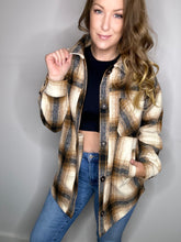 Load image into Gallery viewer, Camel Boyfriend Fit Plaid Shacket