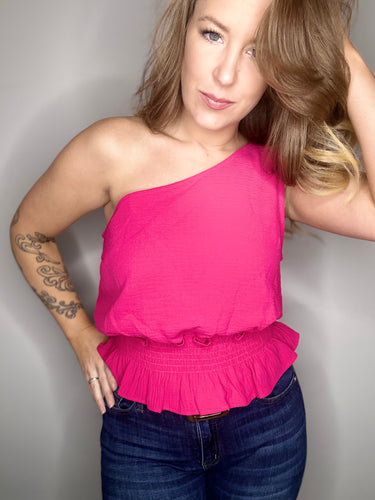 Hot Pink Cold Shoulder Tank