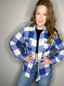 Blue Plaid Button Down Long Sleeve