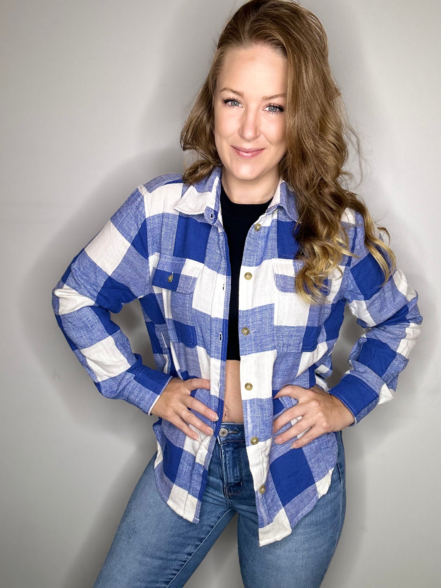 Blue Plaid Button Down Long Sleeve