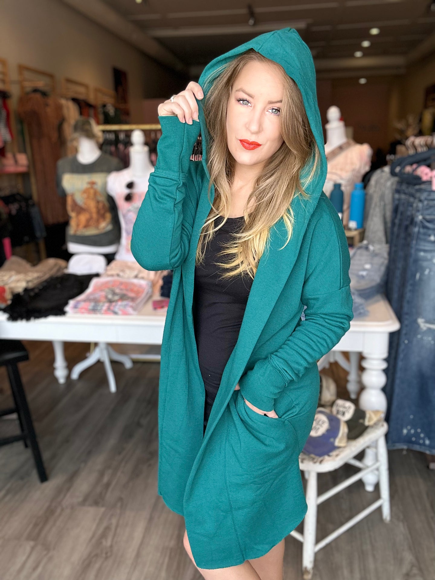 Turquoise Hoodie Cardigan