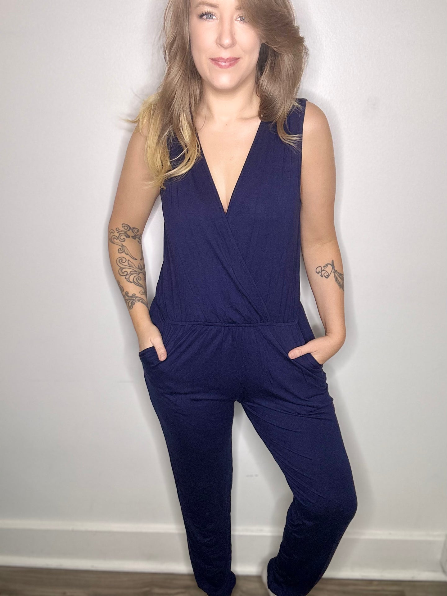 Navy V Neck Jumper