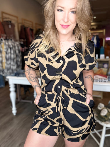 Black Abstract Print Romper