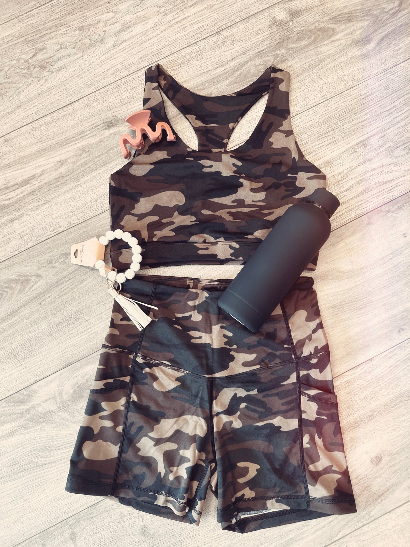 Camo Print Active Shorts Set