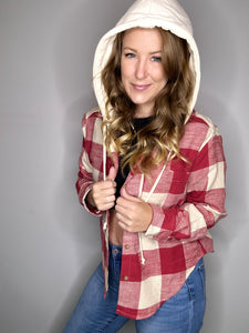 Red Plaid Hooded Button Up