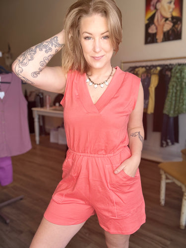 Coral Sleeveless Romper