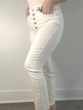 Load image into Gallery viewer, White Button Fly Frayed Skinny Jeans