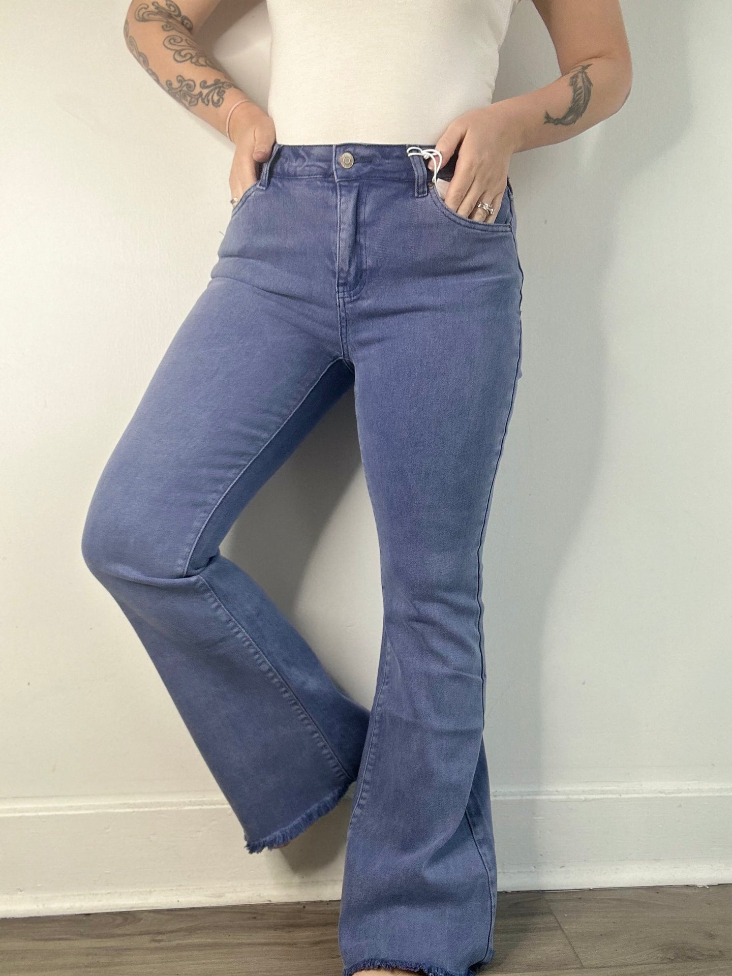 Blackberry Acid Wash Frayed Bootcut Jeans