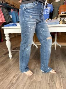 Risen High Rise Splashed Wide Leg Jeans