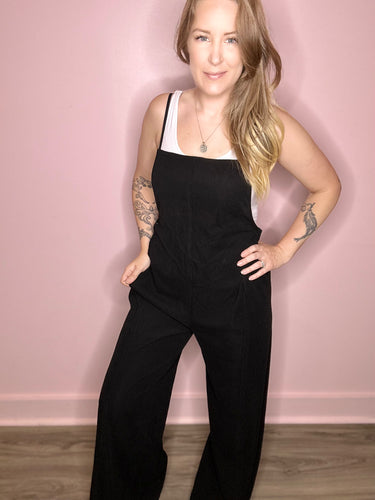 Black Open Back Overalls