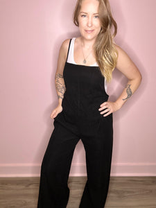 Black Open Back Overalls