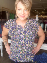 Load image into Gallery viewer, Navy Floral Chiffon Blouse
