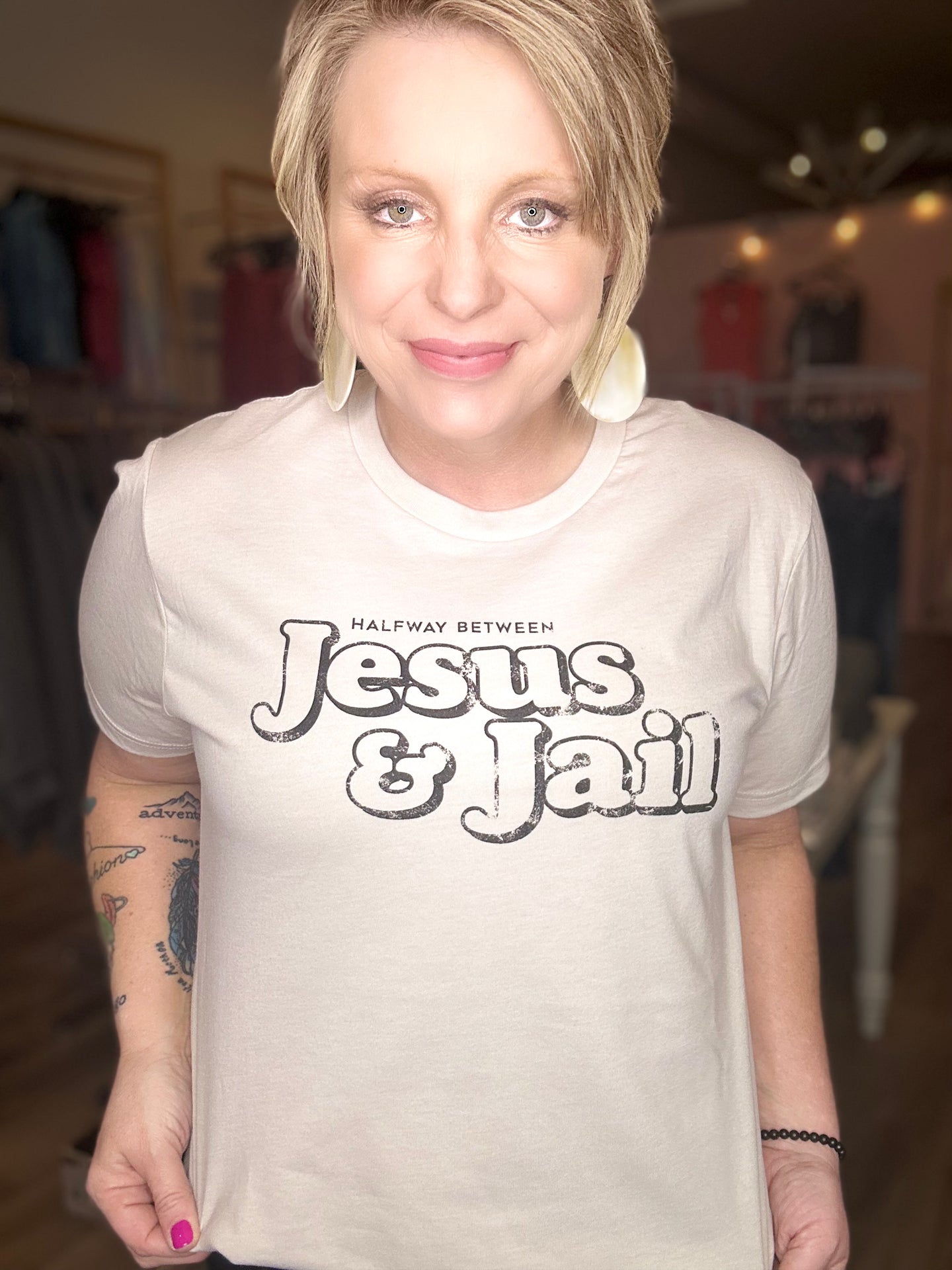 Jesus & Jail Heather Beige Tee