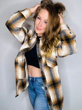 Load image into Gallery viewer, Camel Boyfriend Fit Plaid Shacket