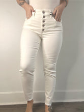 Load image into Gallery viewer, White Button Fly Frayed Skinny Jeans