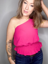 Load image into Gallery viewer, Hot Pink Cold Shoulder Tank