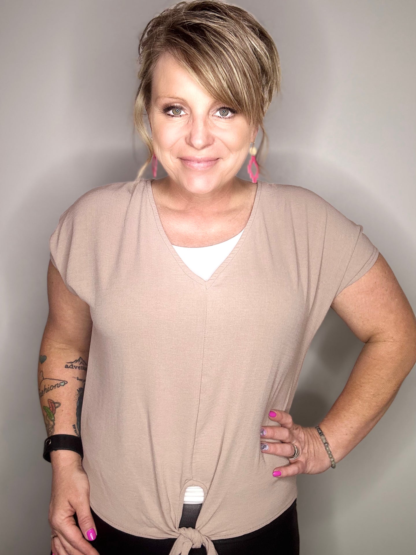 Camel Bottom Tie Blouse