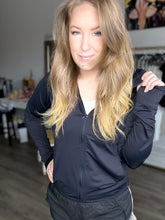 Load image into Gallery viewer, Black Hooded Athletic Jacket