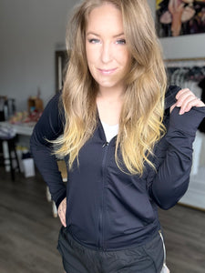 Black Hooded Athletic Jacket