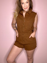 Load image into Gallery viewer, Toffee Button Up Washed Romper